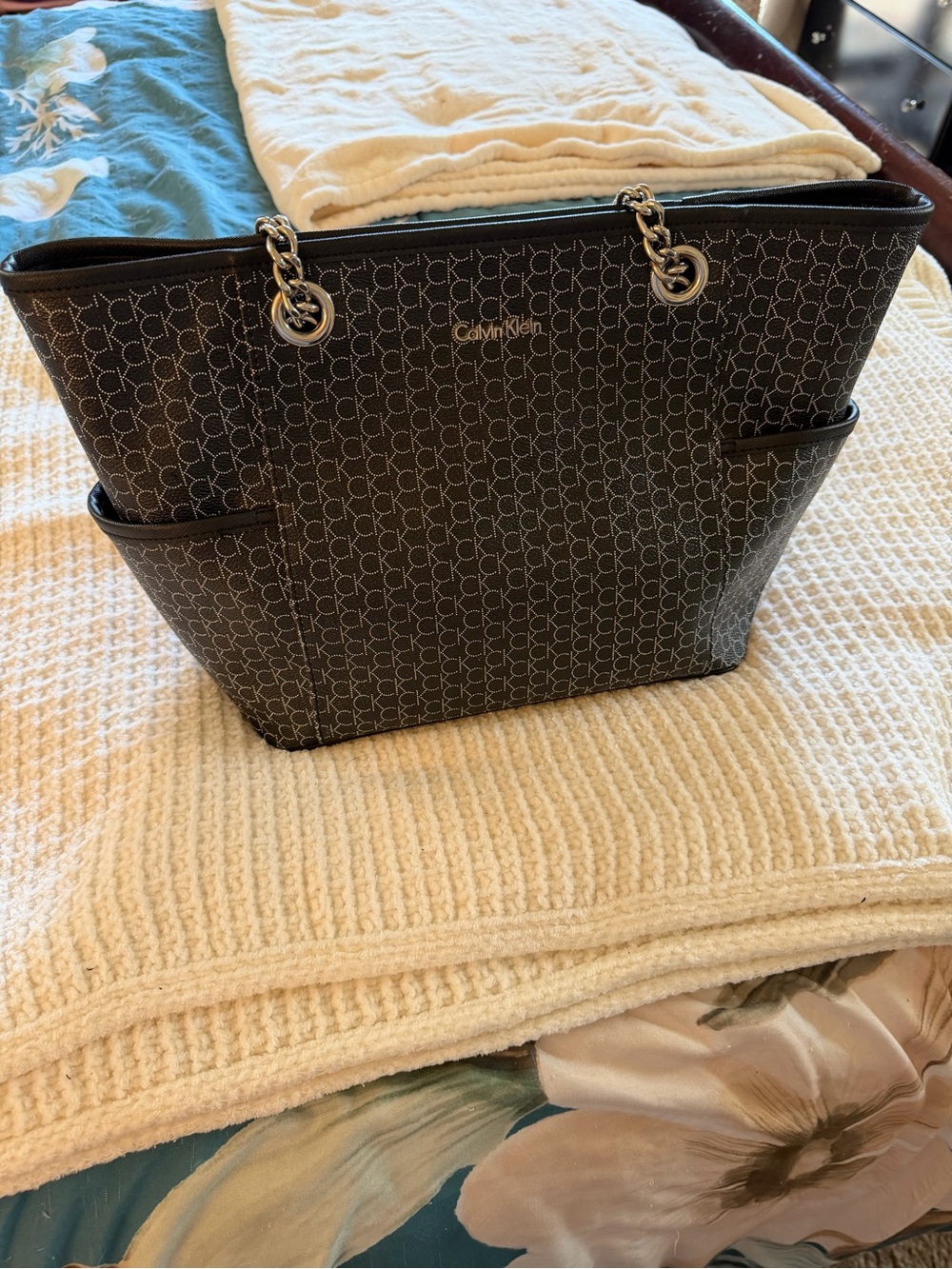 Calvin Klein Monogram Black Chain-Handle Purse